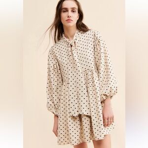 Sister Jane Barn Heart Jacquard Mini Dress Size Medium Cream with Black Hearts